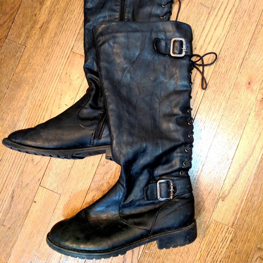 Knee high moto boots